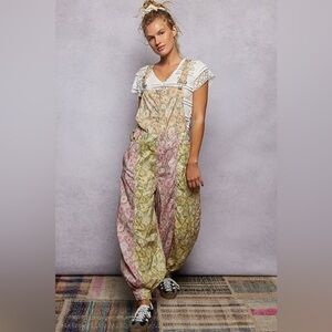 POL Rose Lemon Floral Balloon-Leg Overalls